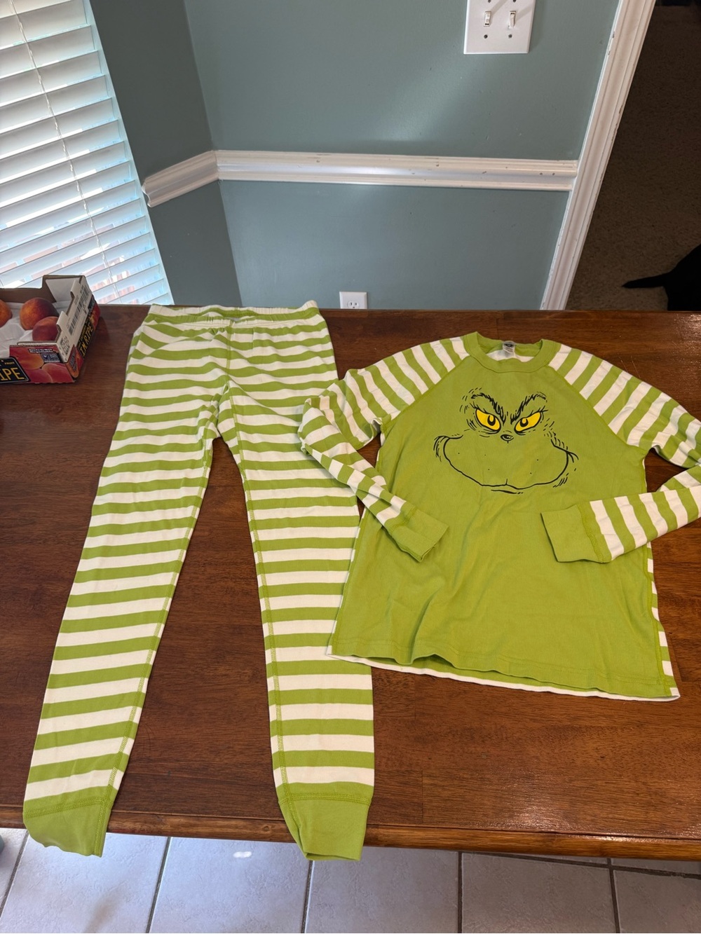 Hanna Andersson Adult Grinch Pajama Set Green White Stripe Organic Cotton M